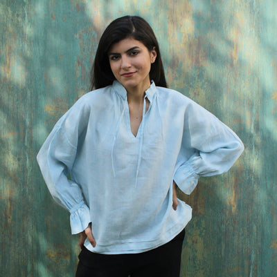 Light Blue Long Sleeve Linen Top, photo 2