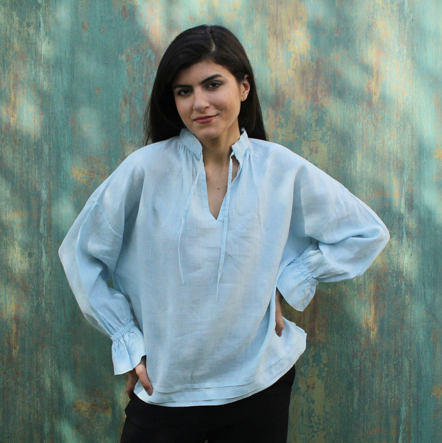 Light Blue Long Sleeve Linen Top, photo 2