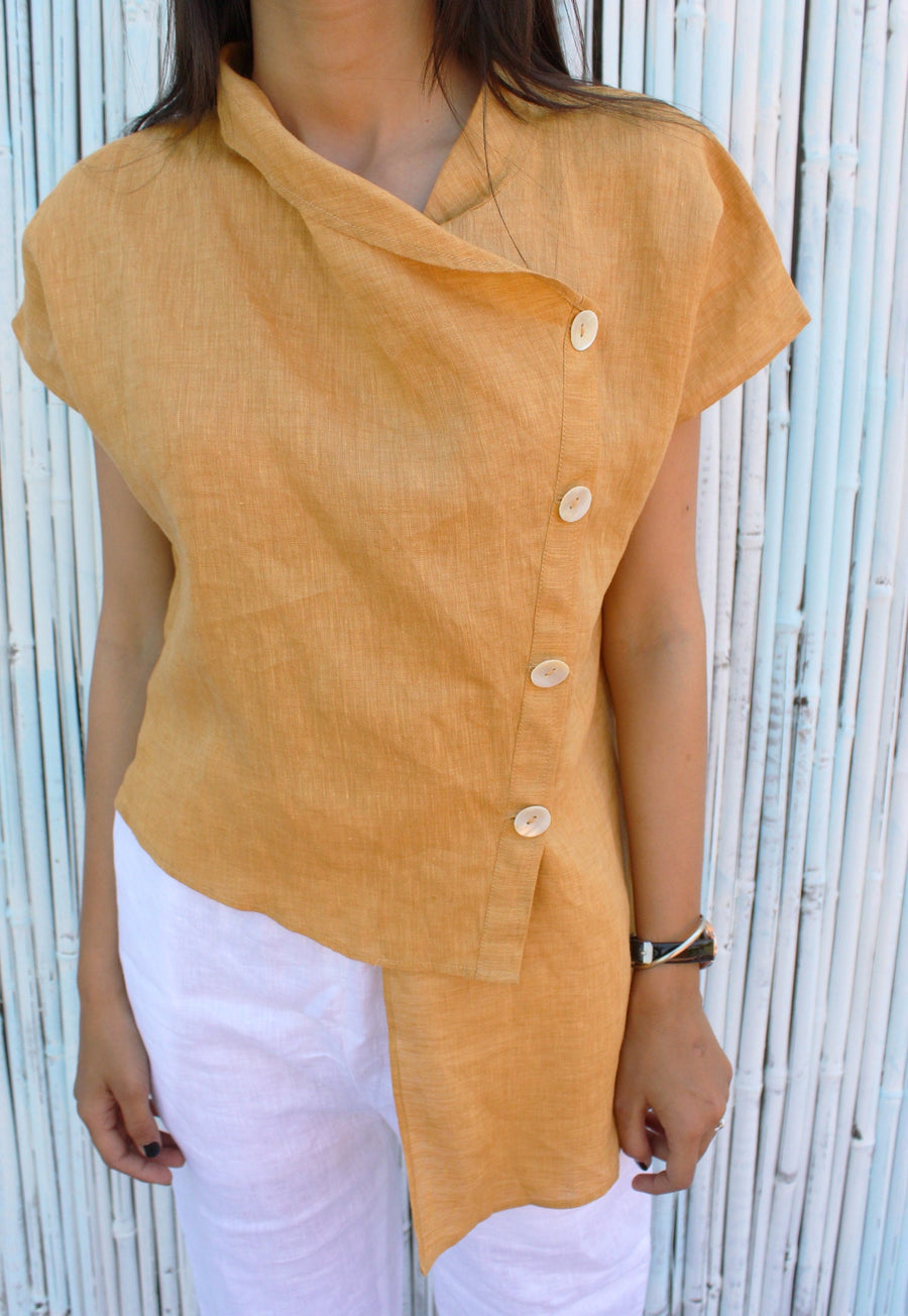 Asymmetrical Cowl Neck Linen Top, photo 2