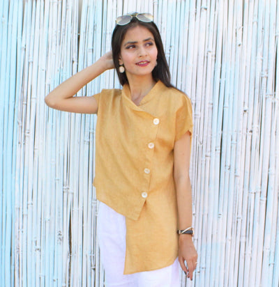 Asymmetrical Cowl Neck Linen Top, photo 4