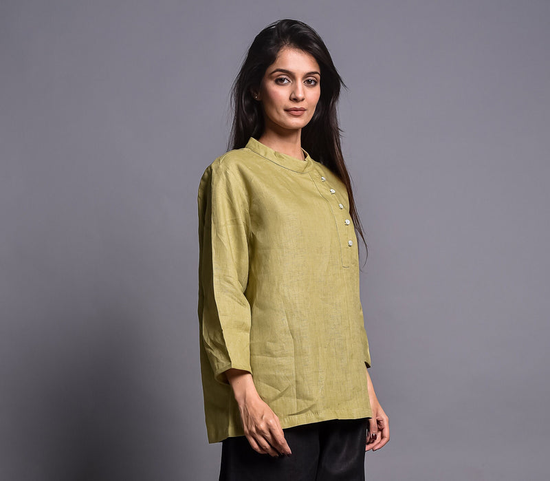 Olive Linen Collared Button Shirt, photo 2