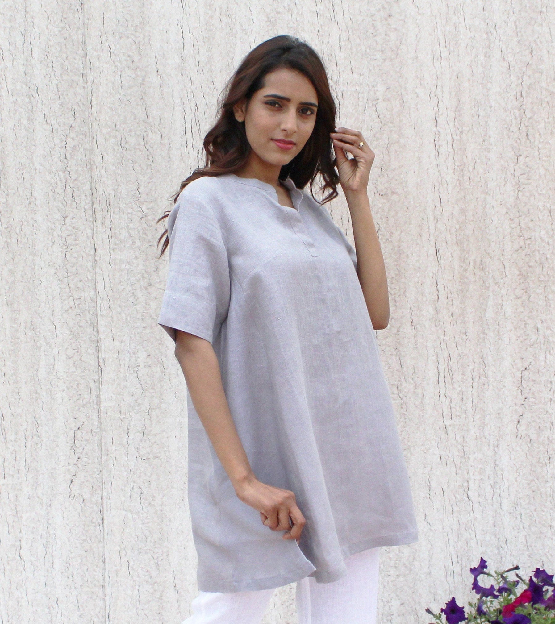 Linen Tunic Top, Pure Linen Dress, Linen Clothing, Plus Size Clothing, Relaxed Fit Top, Gift for Mom, Sustainable Clothing, Washed Linen Top
