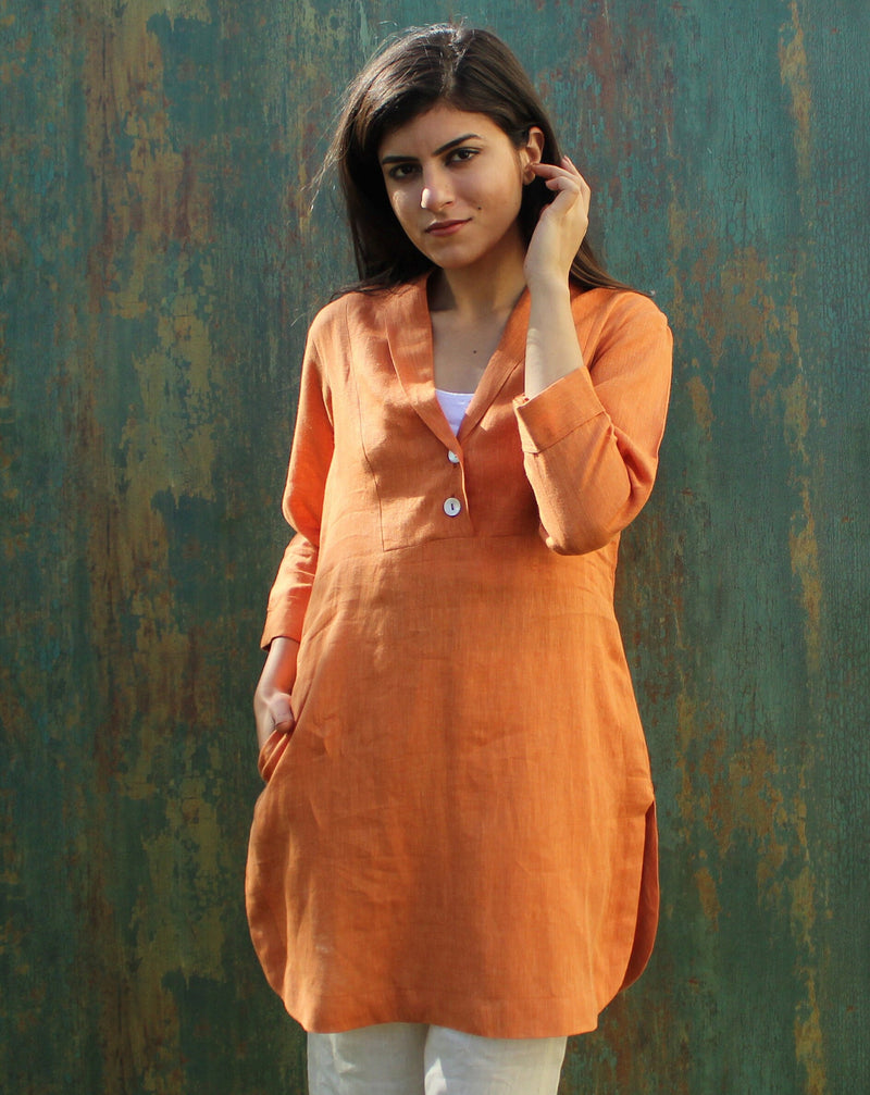 V-Neck Linen Tunic Dress, 3/4 Sleeves, photo 4