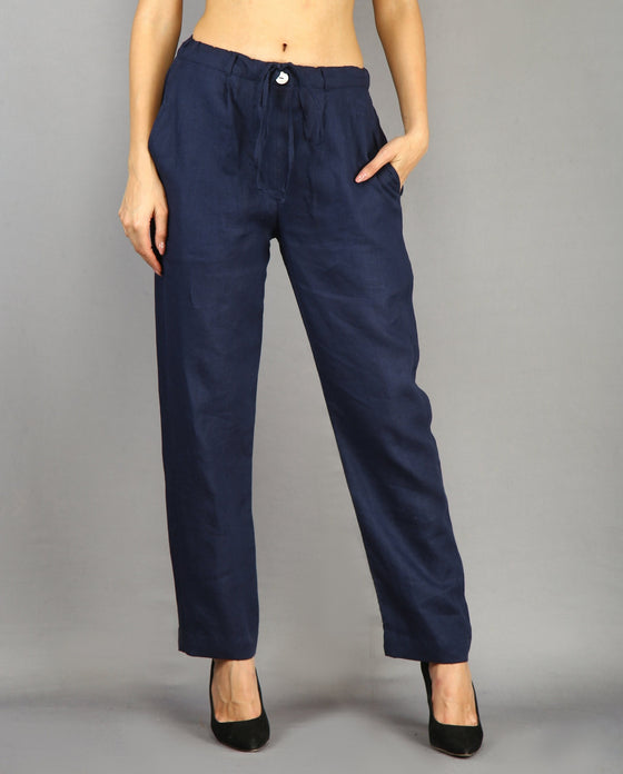 Blue Wide Leg Linen Trousers