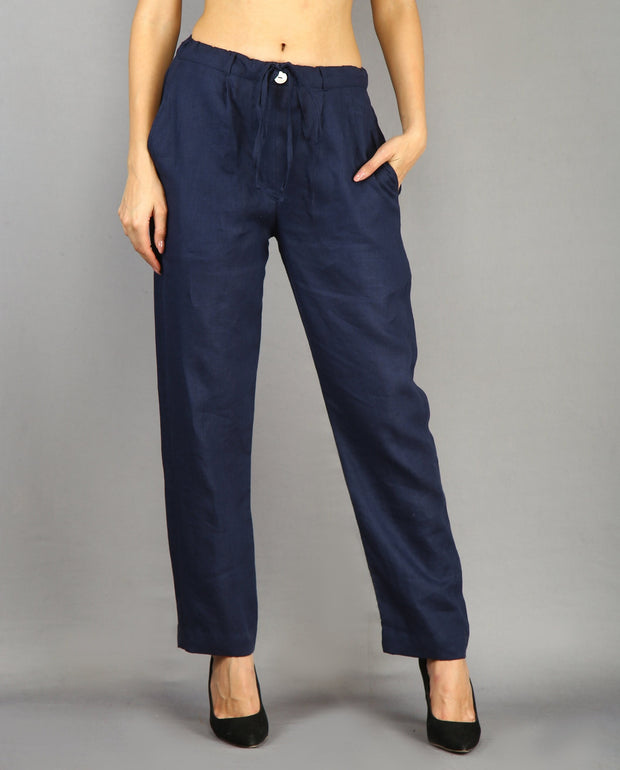 Blue Wide Leg Linen Trousers