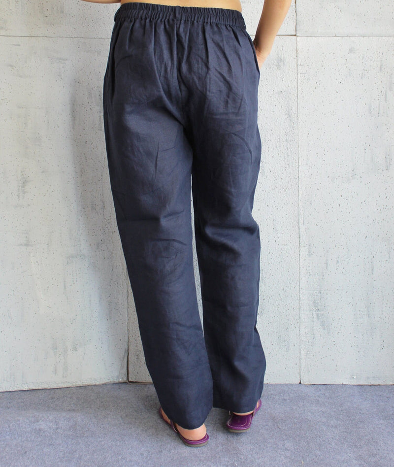 Blue Wide Leg Linen Trousers, photo 3