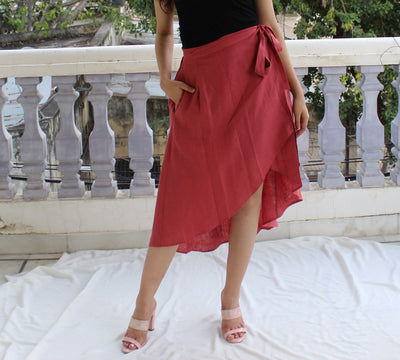 High Waist Linen Wrap Midi Skirt, photo 5