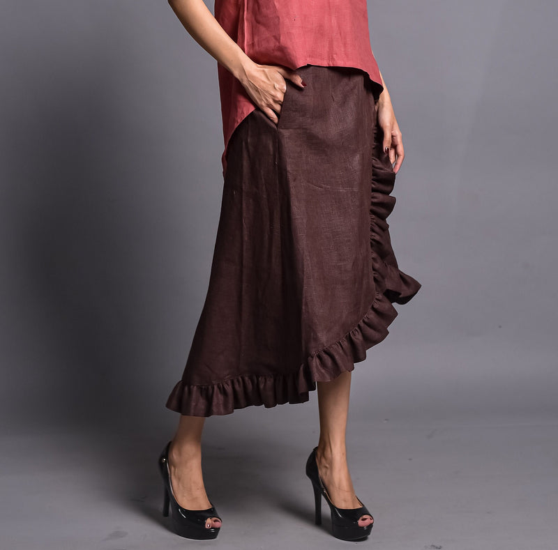 Ruffle Linen Wrap Skirt, High Waisted, photo 3