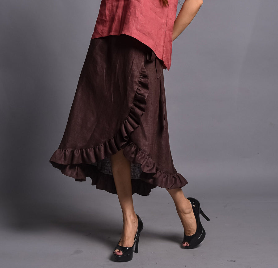 Ruffle Linen Wrap Skirt, High Waisted, photo 2