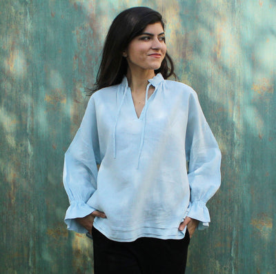 Light Blue Long Sleeve Linen Top