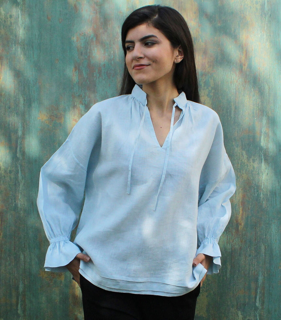 Light Blue Long Sleeve Linen Top, photo 4