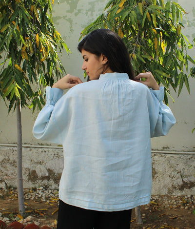 Light Blue Long Sleeve Linen Top, photo 3
