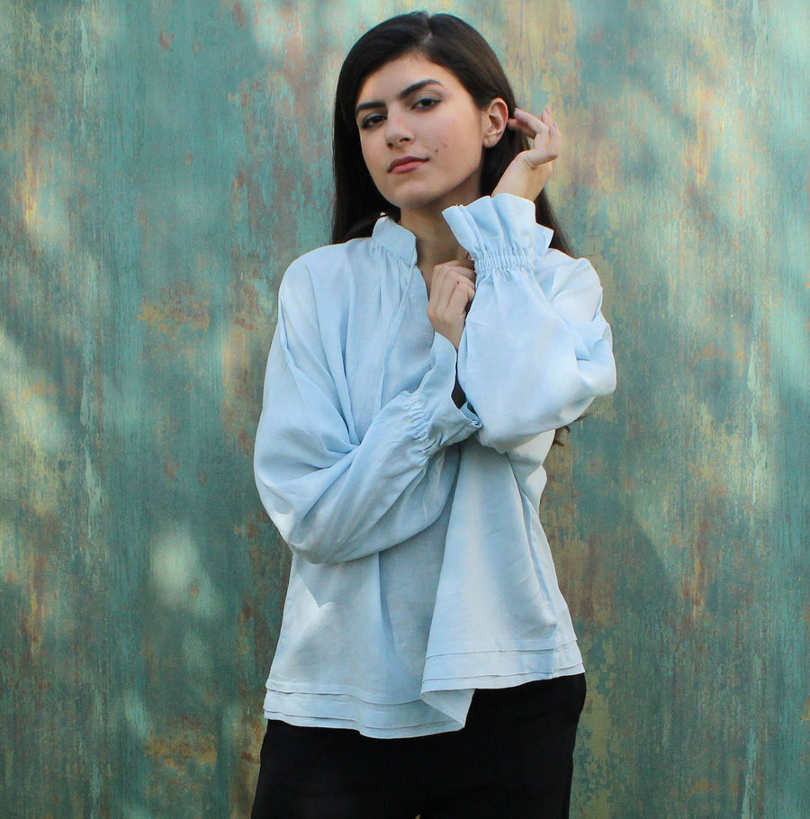 Light Blue Long Sleeve Linen Top, photo 6