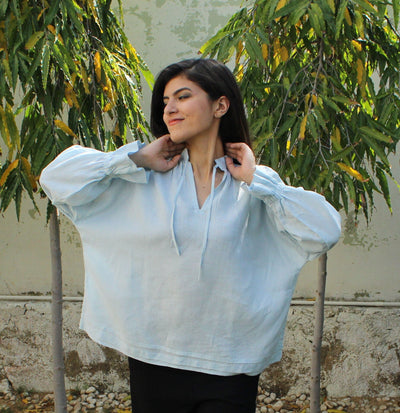 Light Blue Long Sleeve Linen Top, photo 5
