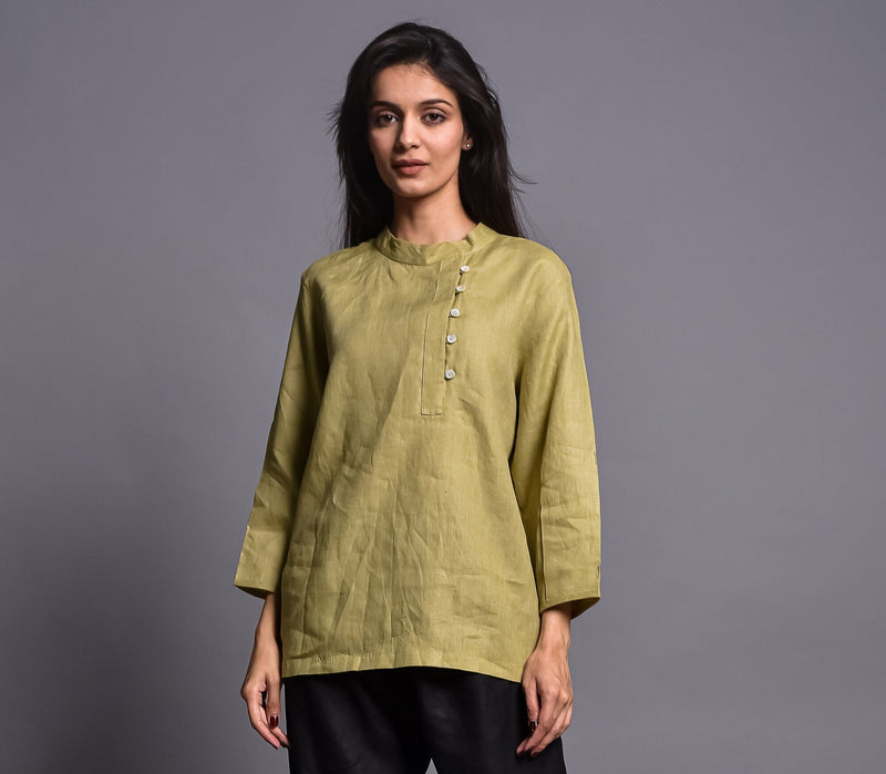 Olive Linen Collared Button Shirt