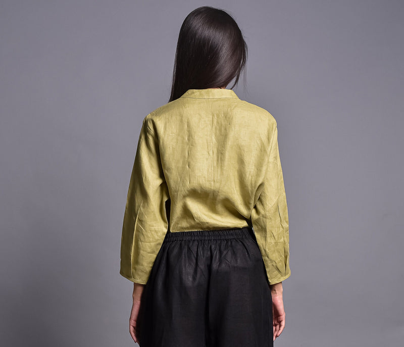 Olive Linen Collared Button Shirt, photo 3
