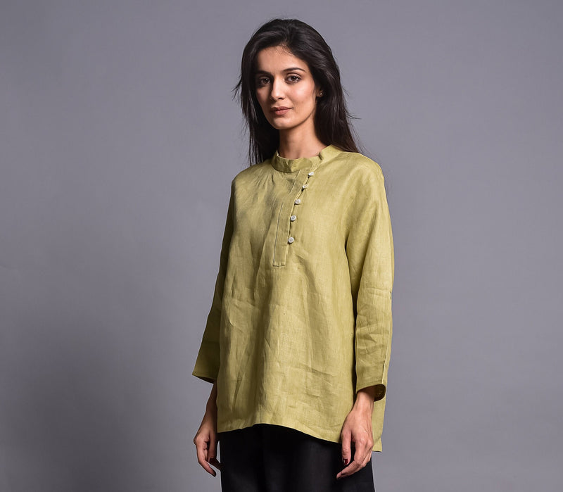 Olive Linen Collared Button Shirt, photo 4