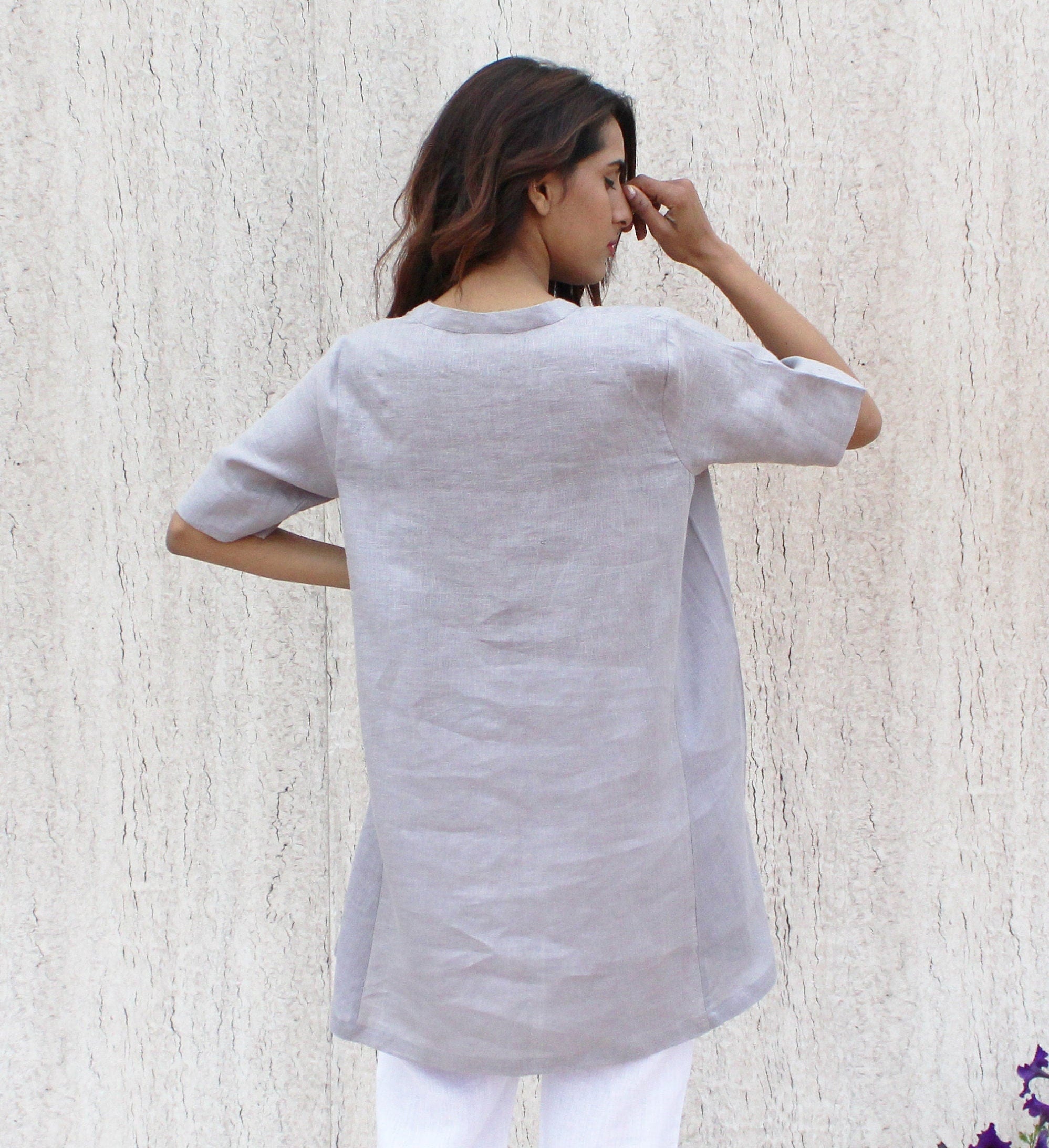 Linen Tunic Top, Pure Linen Dress, Linen Clothing, Plus Size Clothing, Relaxed Fit Top, Gift for Mom, Sustainable Clothing, Washed Linen Top