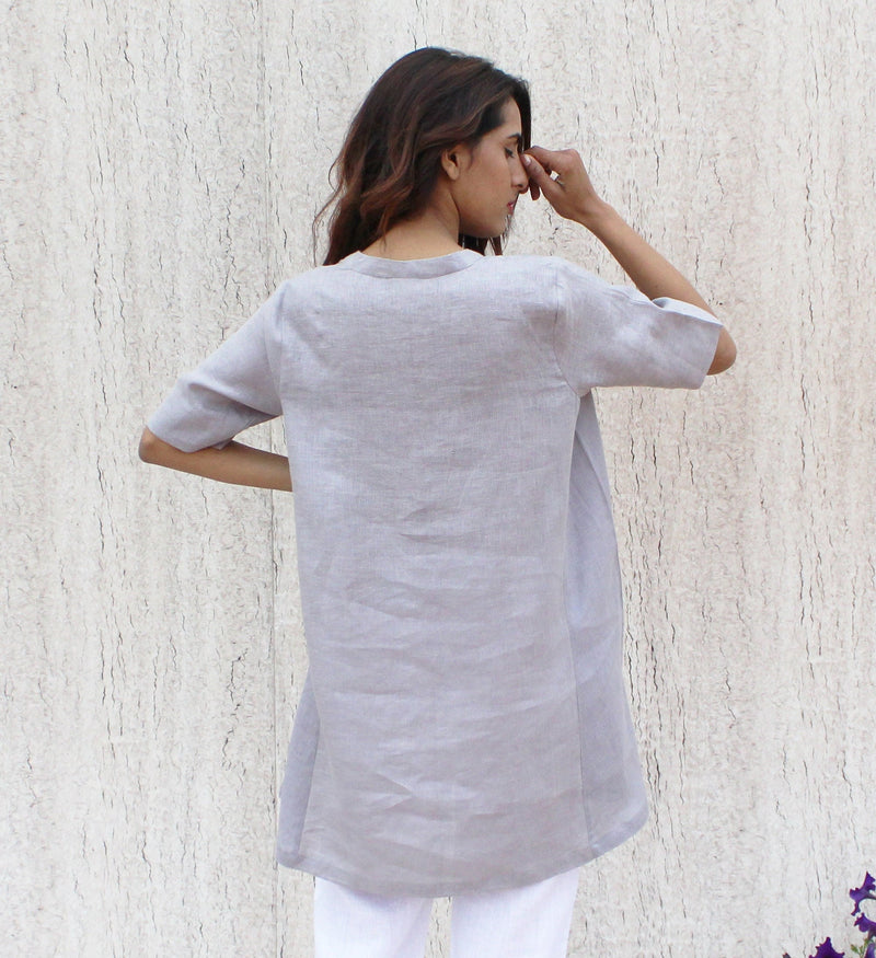 Ruffled Linen Tunic Top, Relaxed Fit, photo 4