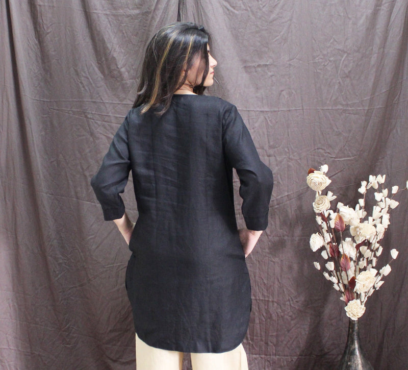 Black Linen Tunic Dress with 3/4 Sleeves, photo 2