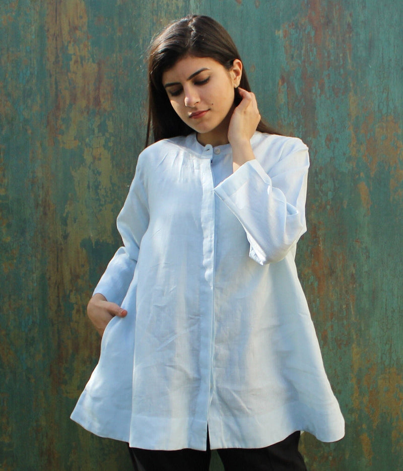 Light Blue Linen Tunic Top