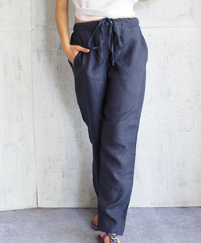 Blue Wide Leg Linen Trousers, photo 2