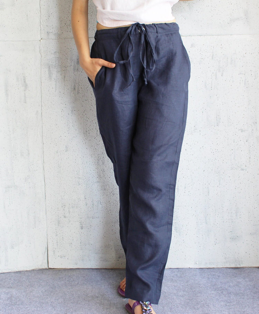 Blue Wide Leg Linen Trousers, photo 2