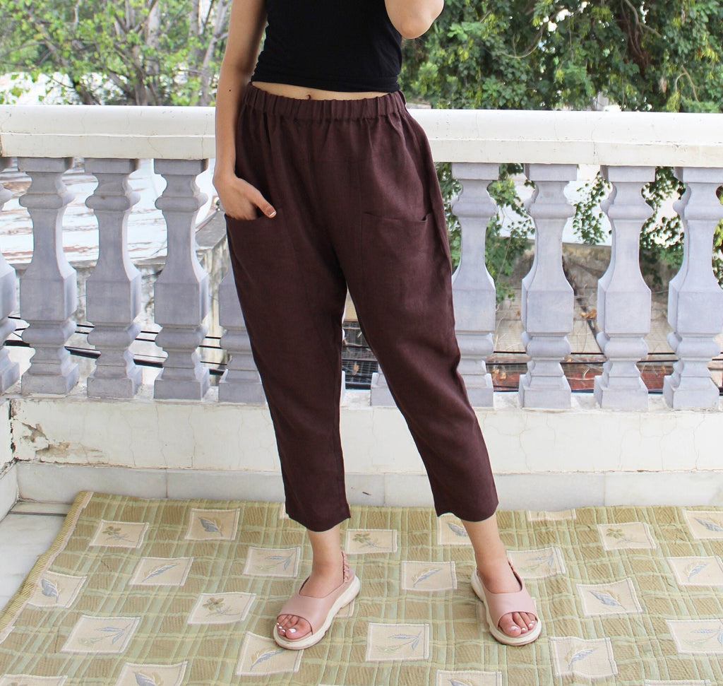Tapered Linen Pants: Women's Loungewear with Pockets