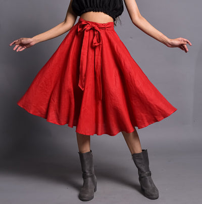 Women's Linen Circle Skirt with Belt
