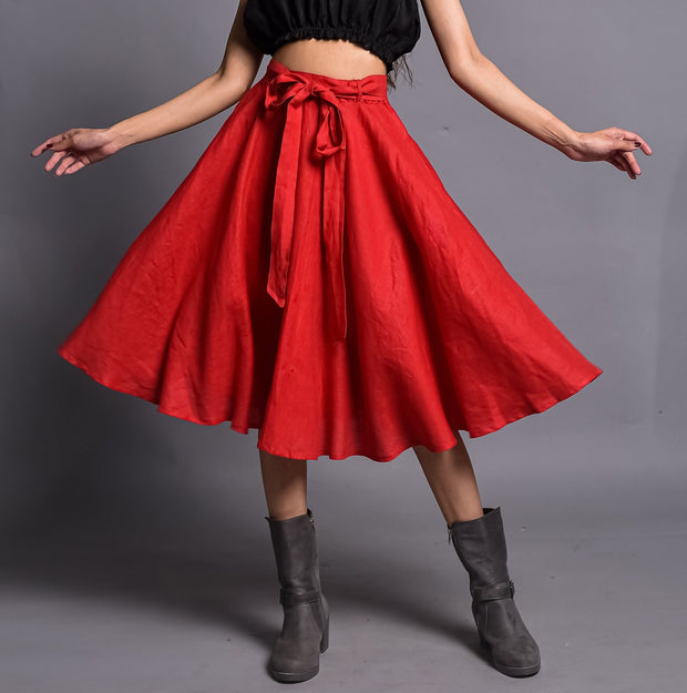 Women's Linen Circle Skirt with Belt