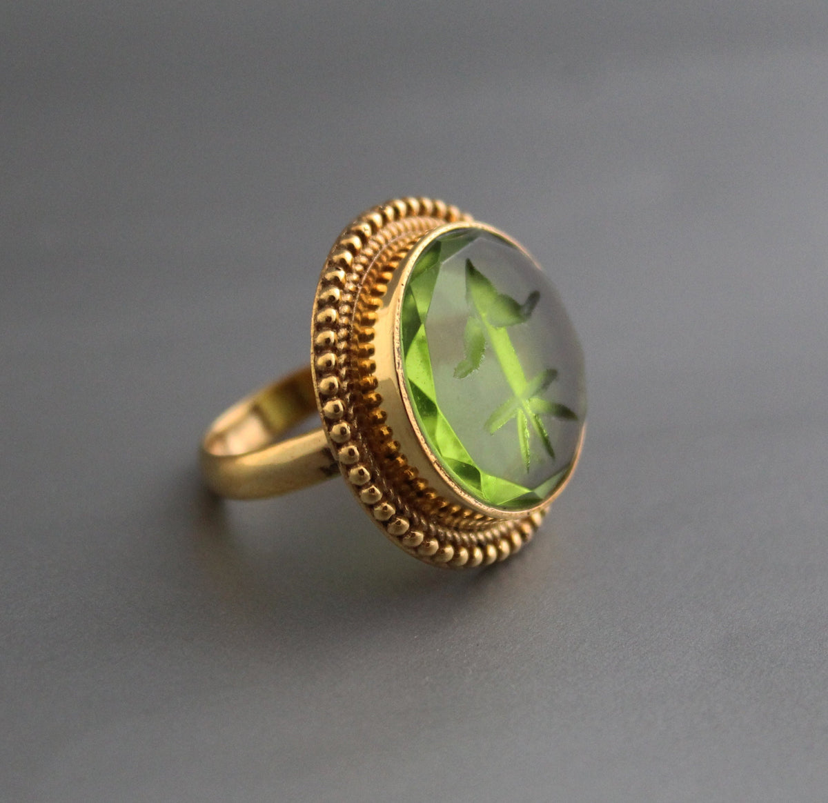 Olive Green Intaglio Cocktail Ring, Roman Style, photo 2