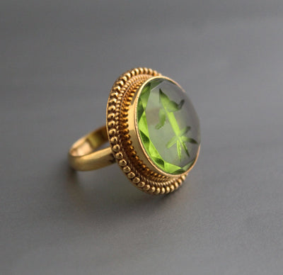 Olive Green Intaglio Cocktail Ring, Roman Style, photo 2