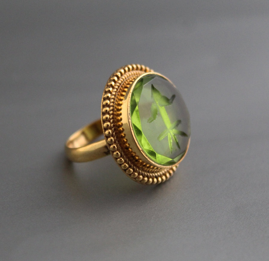Olive Green Intaglio Cocktail Ring, Roman Style, photo 2