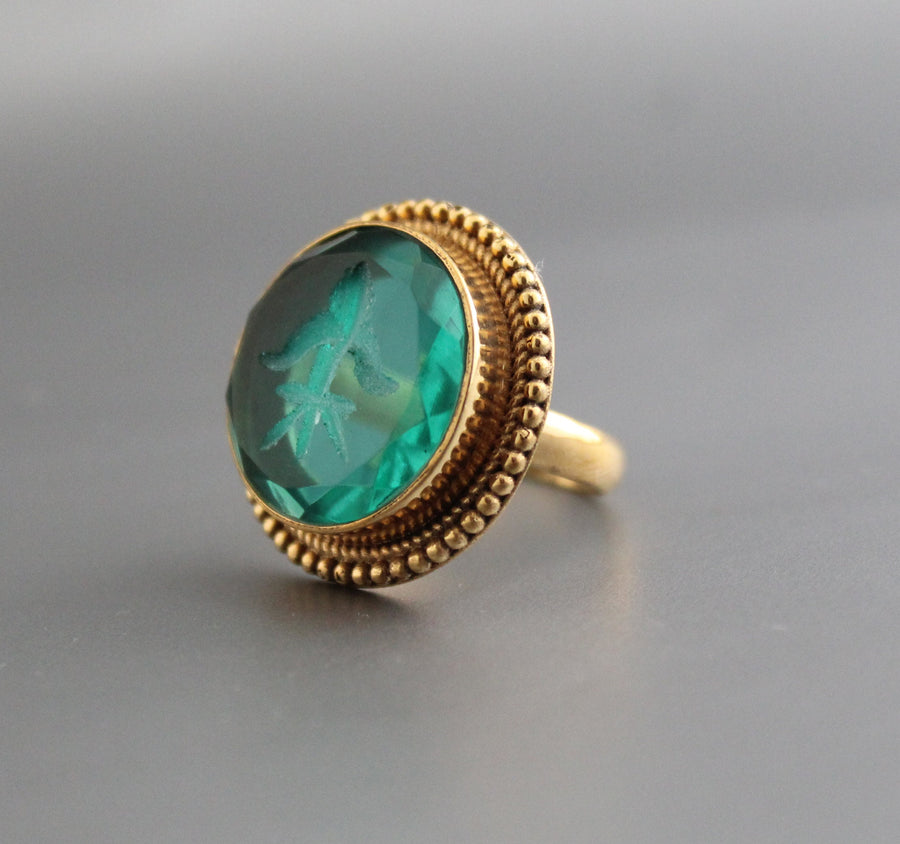 Green Intaglio Ring, Grand Tour Signet Style, Gold Plated, photo 9