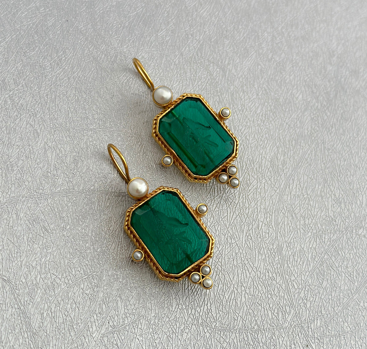Carved Quartz Intaglio Earrings, Art Deco Victorian Drops, Gold Vermeil, photo 2