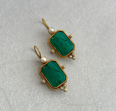 Carved Quartz Intaglio Earrings, Art Deco Victorian Drops, Gold Vermeil, photo 2