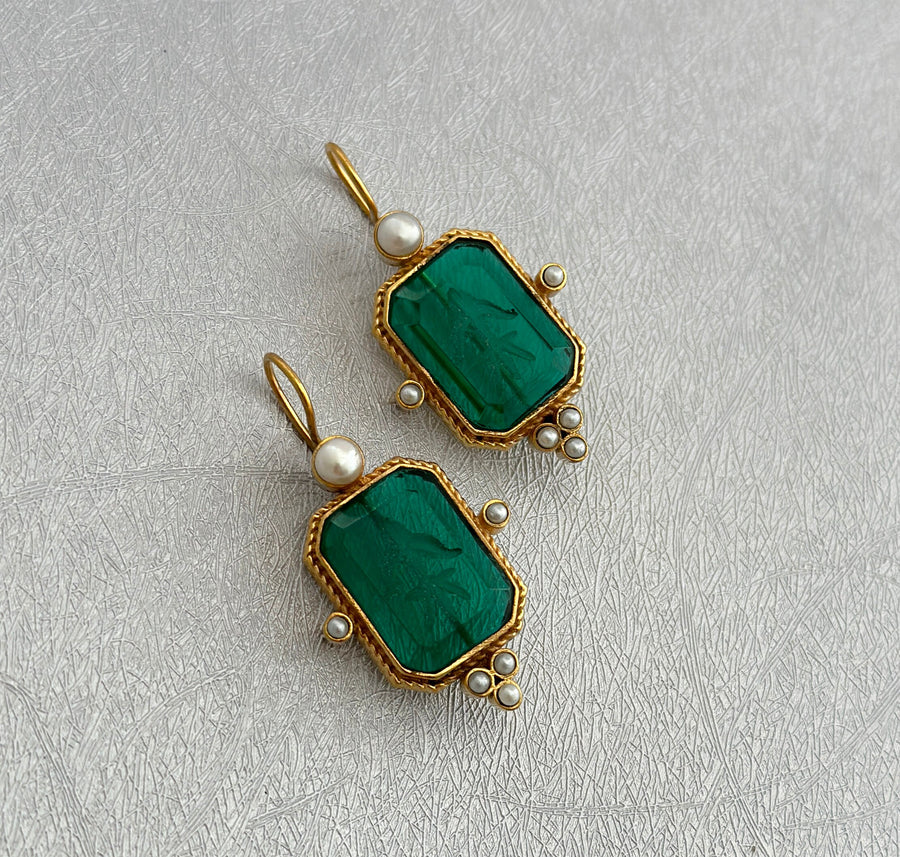 Carved Quartz Intaglio Earrings, Art Deco Victorian Drops, Gold Vermeil, photo 2