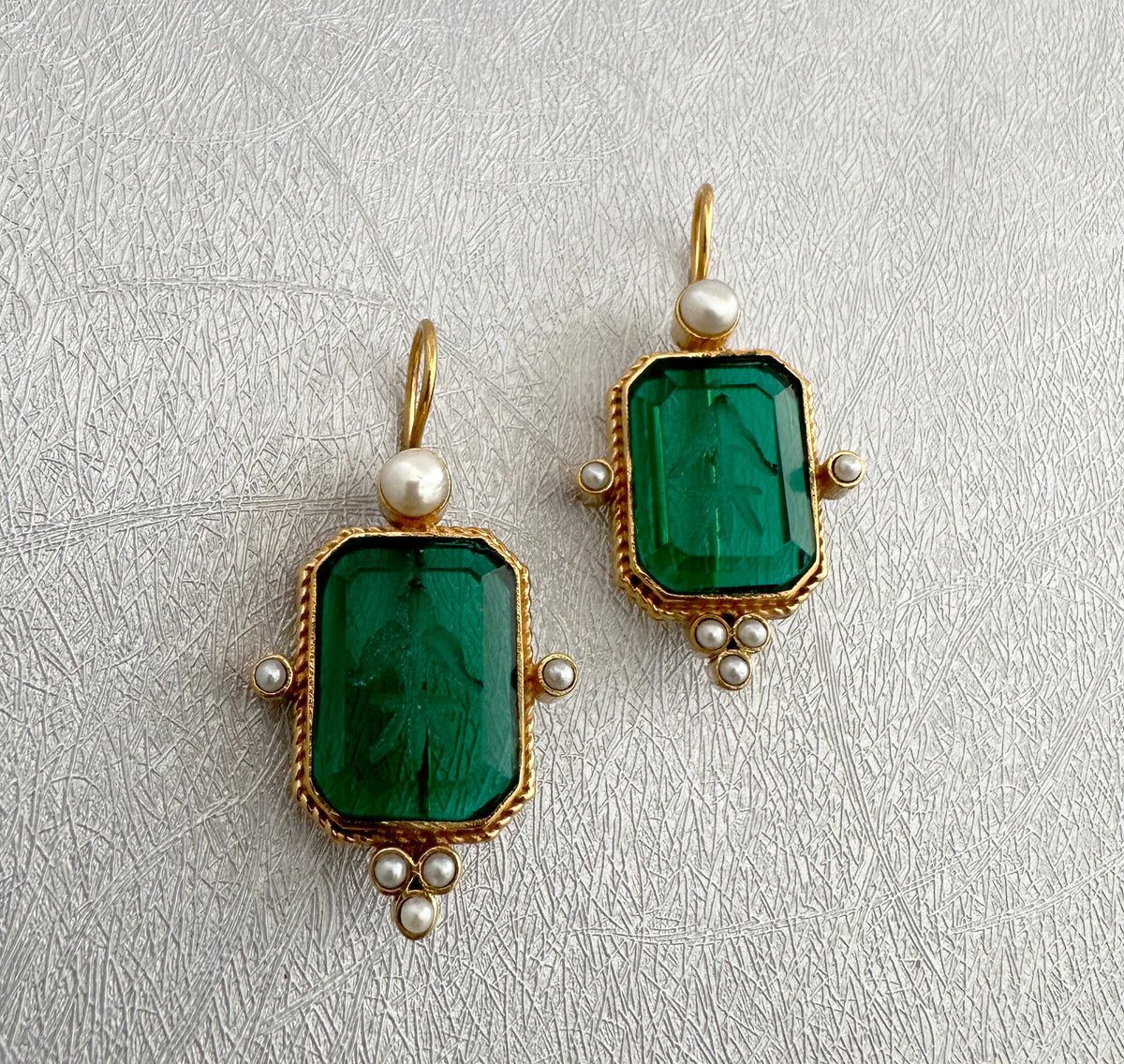 Carved Quartz Intaglio Earrings, Art Deco Victorian Drops, Gold Vermeil, photo 5