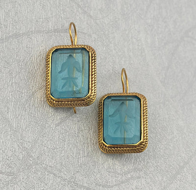Blue Intaglio Earrings, Victorian Bridal Style, Gold, photo 6