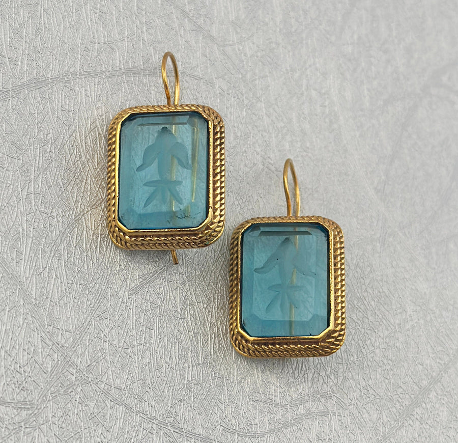 Blue Intaglio Earrings, Victorian Bridal Style, Gold, photo 6