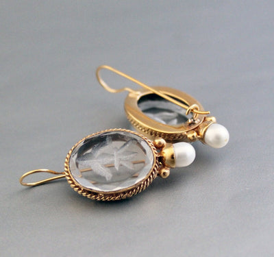 Intaglio Glass Earrings, Victorian Art Deco Bridal, 18K Gold Vermeil, photo 2