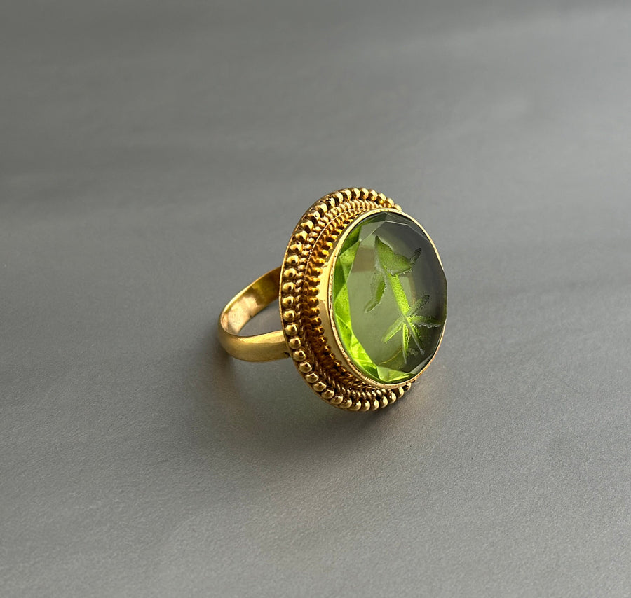 Olive Green Intaglio Cocktail Ring, Roman Style, photo 9
