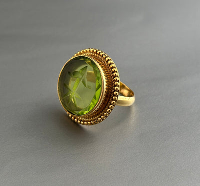 Olive Green Intaglio Cocktail Ring, Roman Style, photo 7