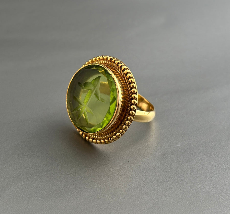 Olive Green Intaglio Cocktail Ring, Roman Style, photo 7