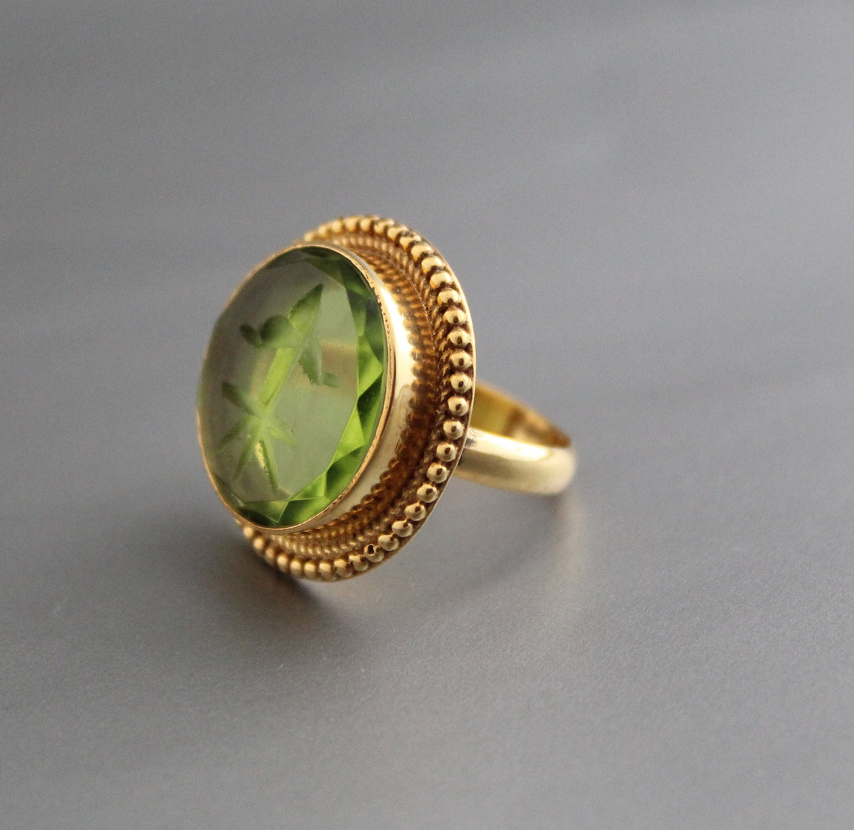 Olive Green Intaglio Cocktail Ring, Roman Style, photo 6