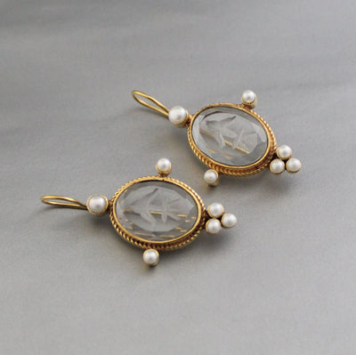 Clear Crystal Intaglio Earrings, Ancient Roman Style, 14K Gold, photo 9