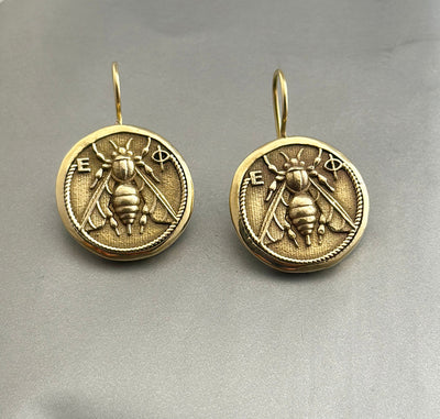 Honeybee Coin Earrings, Ancient Roman Style, Dainty Gold Dangles, photo 7