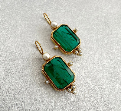 Carved Quartz Intaglio Earrings, Art Deco Victorian Drops, Gold Vermeil, photo 6