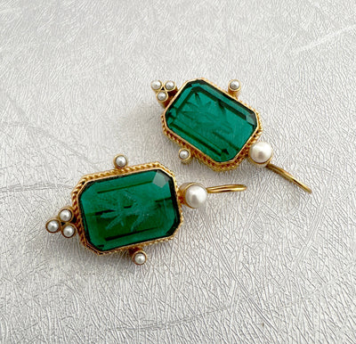 Carved Quartz Intaglio Earrings, Art Deco Victorian Drops, Gold Vermeil, photo 4