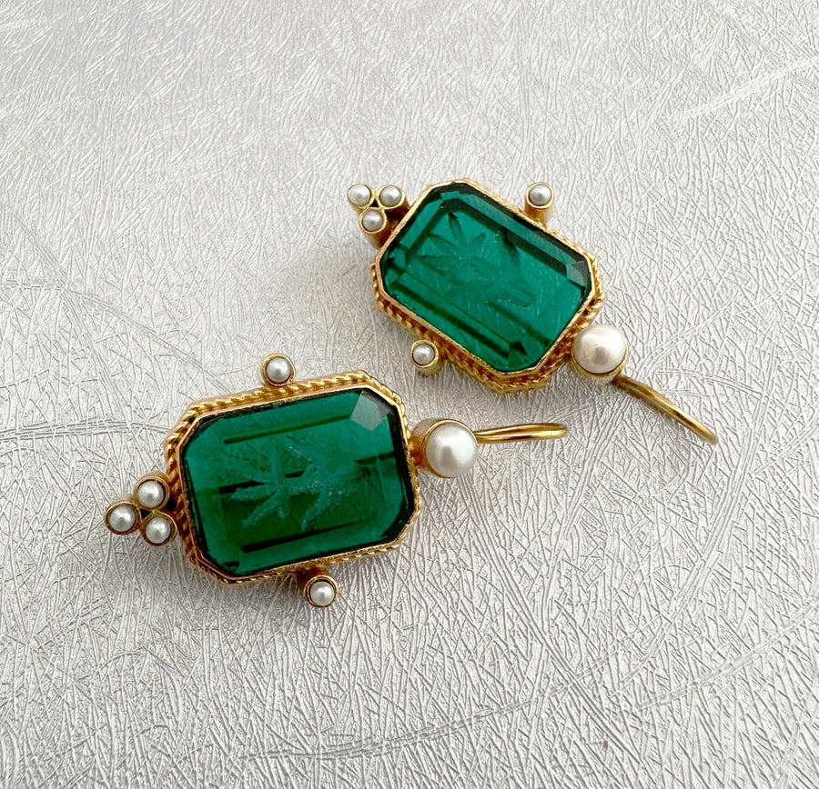 Carved Quartz Intaglio Earrings, Art Deco Victorian Drops, Gold Vermeil, photo 4
